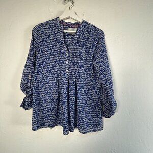 HD Paris Anthropologie Womens Kavari Blue Chevron Blouse Top Size 2 Long Sleeve